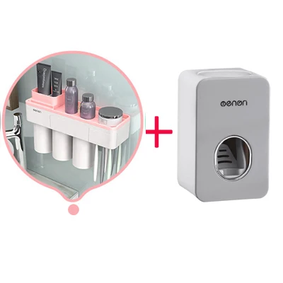 Pink3 with Squeezer Магнитный адсорбционный держатель для зубной щетки дисперсер для зубной пасты Бытовой настенный держатель для телефона коробка стойка аксессуары для ванной комнаты - Цвет: Pink3 with Squeezer