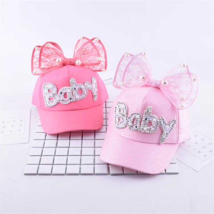 

Chidren Rhinestone Hip Hop Casquette Gorros Kids Casual Baseball Caps Girls Cartoon Bowknot Beads Decorative Party Hats Snapback