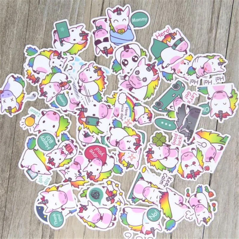 40 PCS for Cute Unicorn Line Emoticon Sticker Laptop Motorcycle Skateboard Mobile Luggage Stickers Toys | Дом и сад
