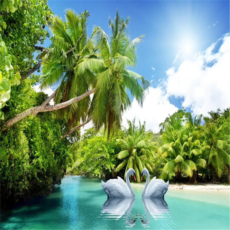 Пользовательские фотообои wallpaper-3d роскошное качество HD Коко Лебединое озеро пляж