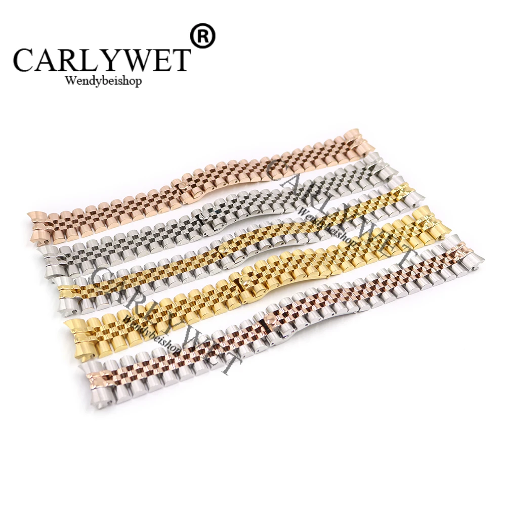 CARLYWET 20 мм 316L нержавеющая сталь юбилейный Серебряный два тона розовое золото наручные часы ремешок Браслет Твердые винтовые звенья изогнутый конец