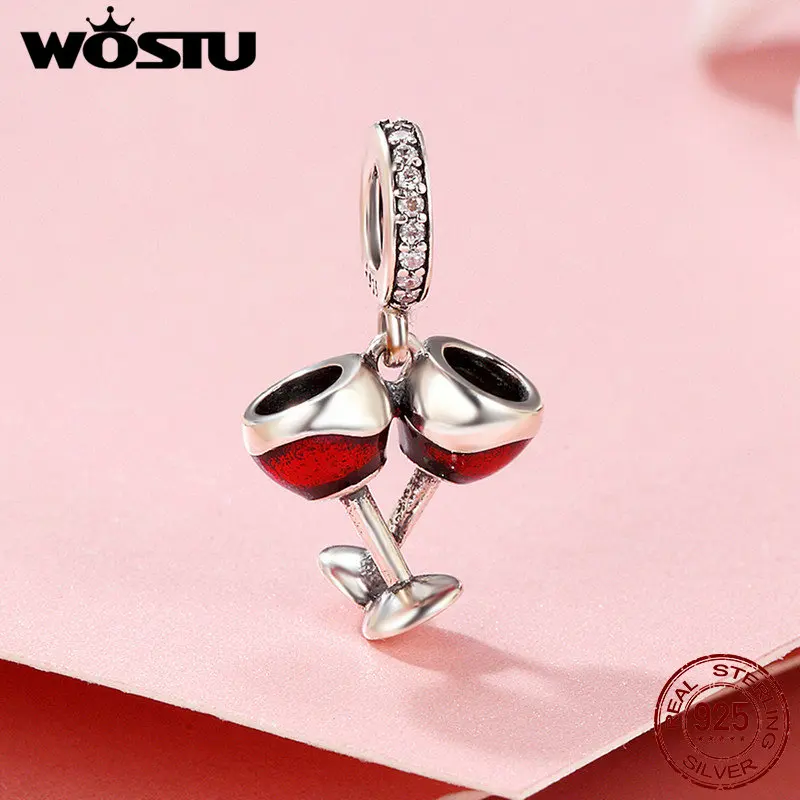 WOSTU Настоящее 925 пробы серебро ура для Любви Пара пиво, подвеска амулет, подгонка, сделай сам браслет ювелирные изделия подарок на день Святого Валентина FIC478