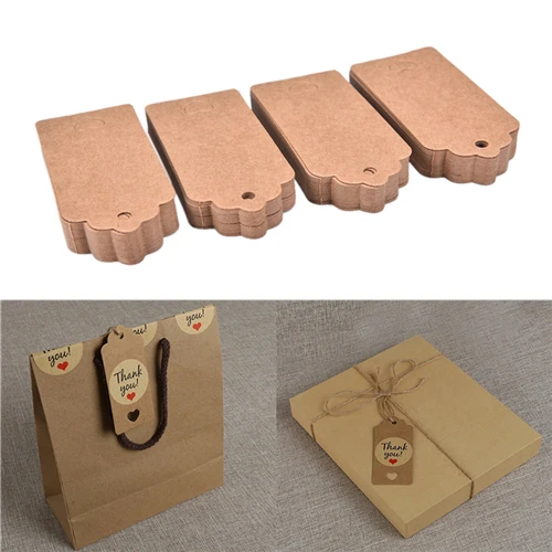 100 шт./компл. 4x9 см бирки из крафт бумаги коричневые белые кружевные прямоугольные
