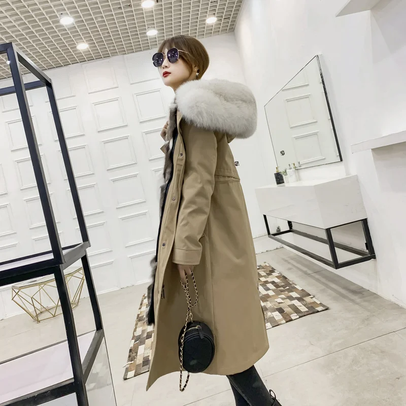 OFTBUY пальто с натуральным мехом, зимняя куртка, Женская парка с натуральным лисьим мехом, тонкая Длинная Верхняя одежда, Толстая теплая уличная одежда, роскошная Повседневная Новинка