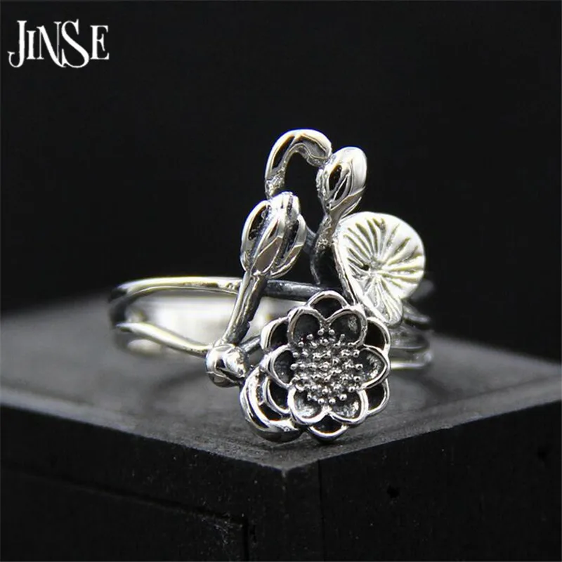 Кольцо с лотосом JINSE S925 серебро 925 пробы новый цветок лотоса лист бутон ювелирные