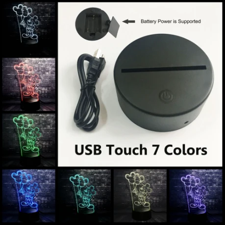 USB Touch 7 Color Мультфильм ночник 3D акриловый Блеск RGB Шар Микки мышь светодиодный Charge USB зарядка Иллюзия Декор настроение стол Лава подарок для детей - Испускаемый цвет: USB Touch 7 Color