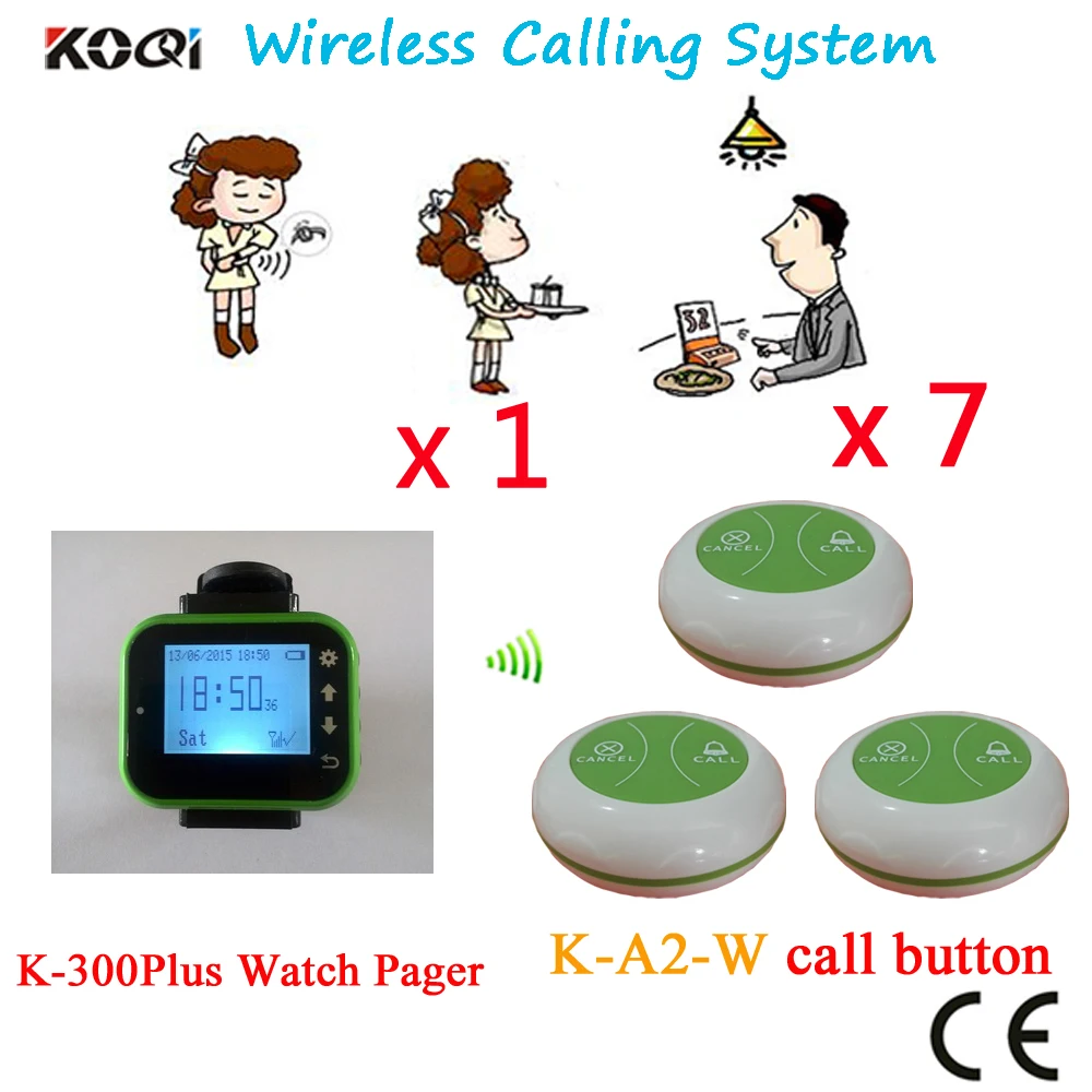 Pager Waiter Calling System Sound Voice Bell Restaurant Pager CE Passed With Beautiful Design(1 watch+7 button)