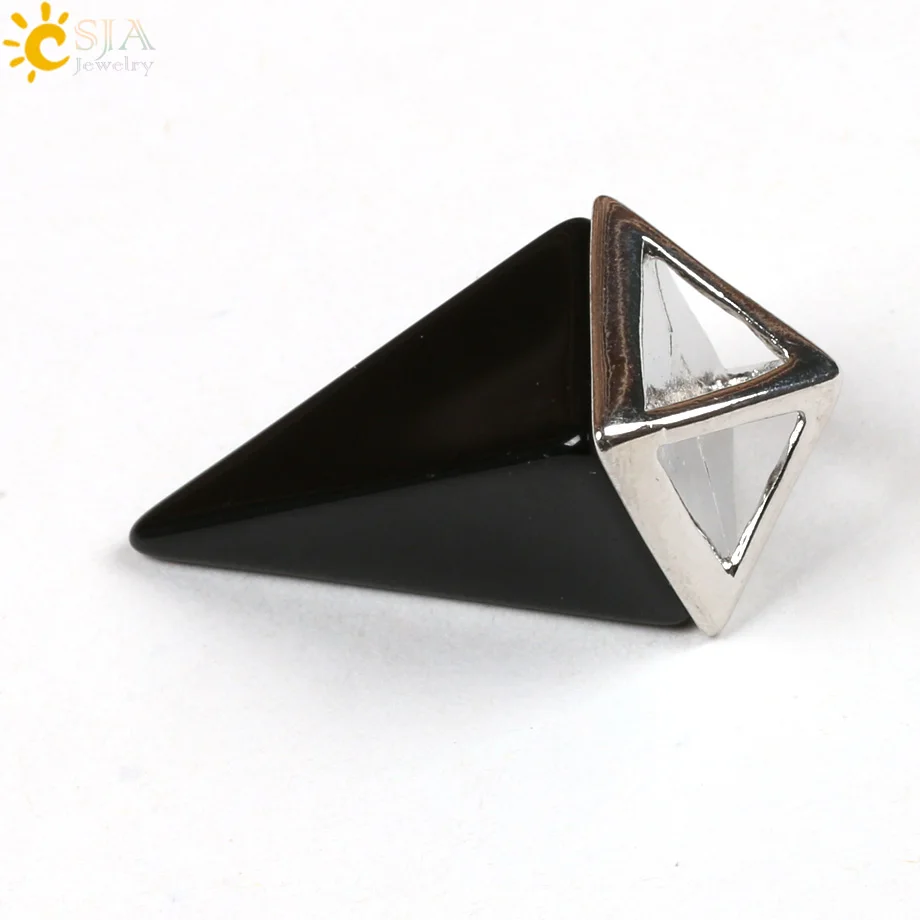 Black Onyx CSJA натуральный драгоценный камень подвеска в виде каменного маятника ожерелье рейки Лазурит кристалл кварц авантюрин чакра Пирамида подвеска, амулет ювелирные изделия E104 - Окраска металла: Black Onyx