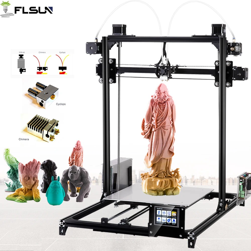 Flsun 3d принтер I3 комплект Полный металлический размера плюс 300x300x420 мм двойной экструдер сенсорный авто-выравнивание 3d принтер с подогревом