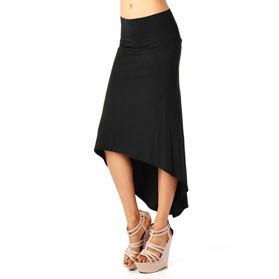 Женская Асимметричная длинная юбка Ласточкин хвост черная/винно красная Осень