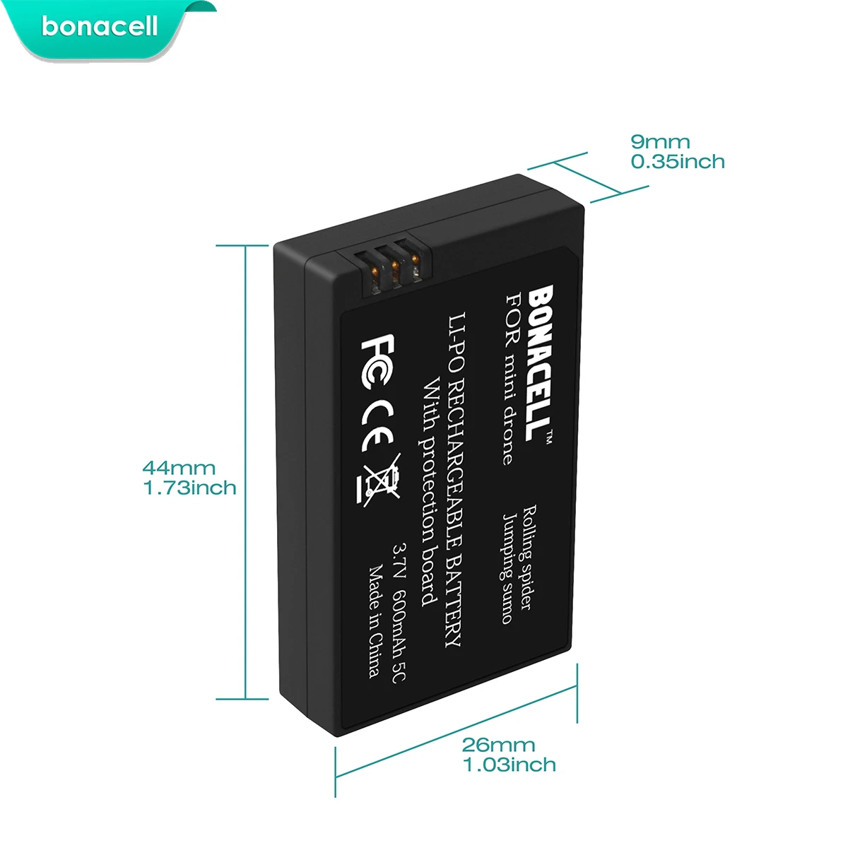 Bonacell 3 7 V 600mah Li po батарея для попугая мини дронов прокатки паук прыжки Sumo MiniDrone