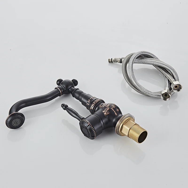 

Basin Faucets ORB Swivel Bathroom Sink Taps Black High Arch Kitchen Crane Concrete Mixer Carve Classic Retro Water Taps 10702H