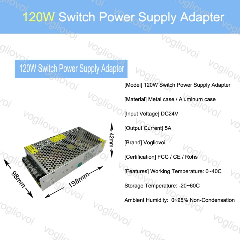 Vogliovoi Трансформаторы освещения 110V 220V к DC 24V 5A CCTV Блок питания светодиодной ленты