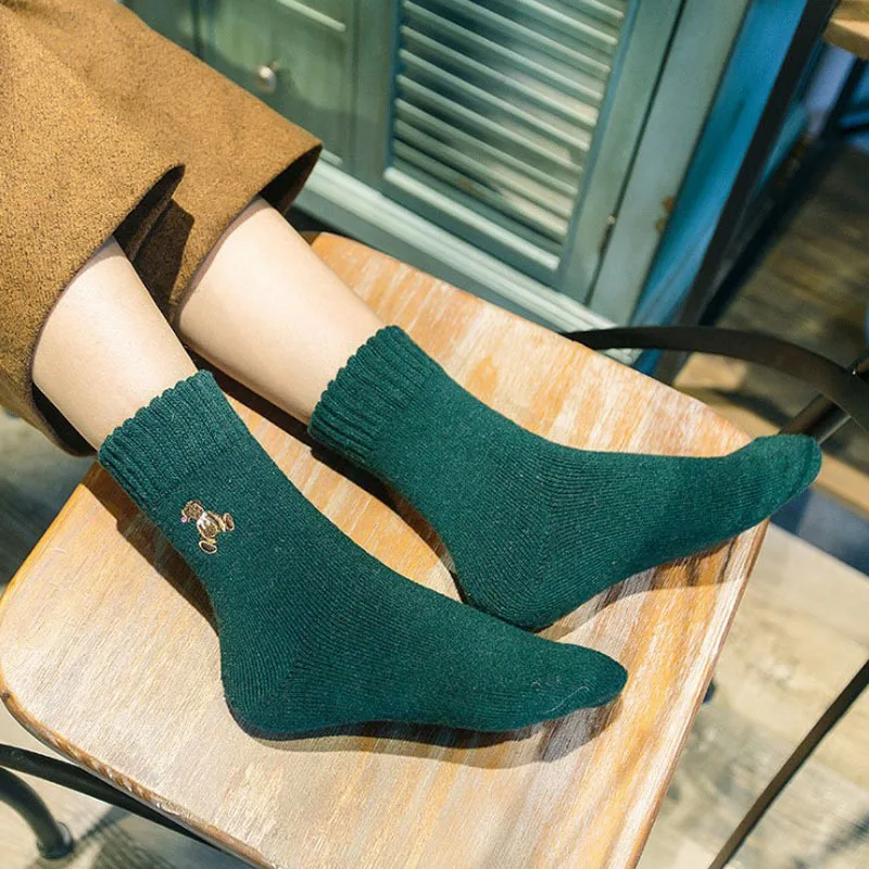 10Pairs/Lot autumn and winter thick wool socks floor women embroidery cute bear female | Женская одежда