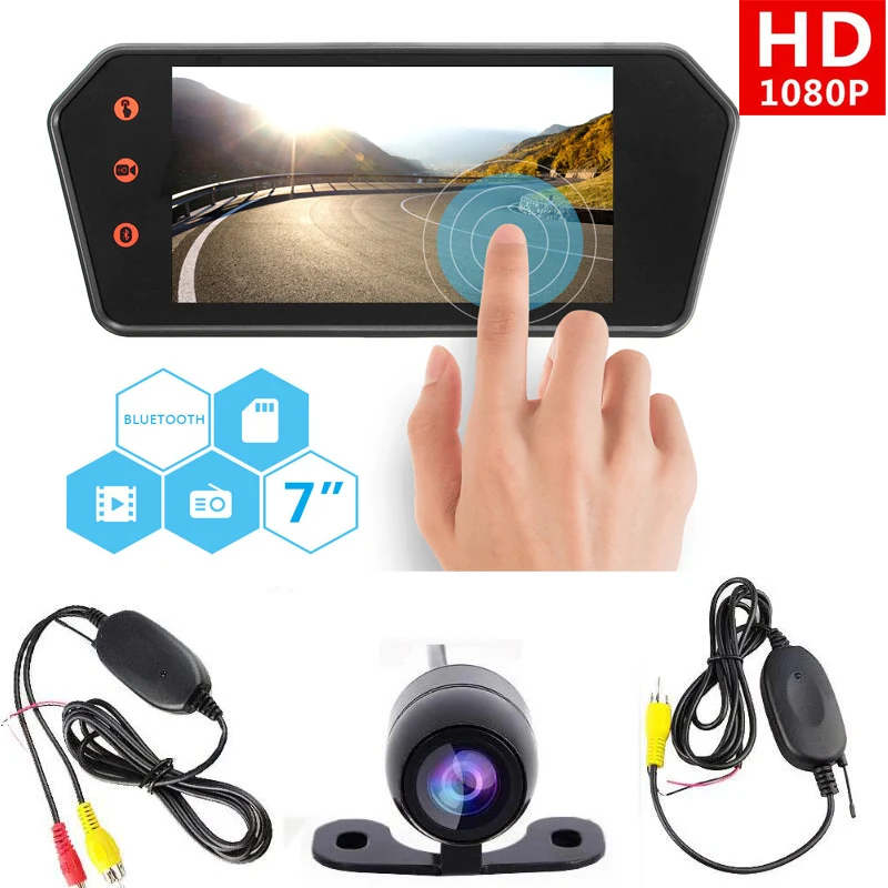 7 дюймовый автомобильный монитор 1080p TFT зеркало с Bluetooth MP5 и 2 4G беспроводная CCD