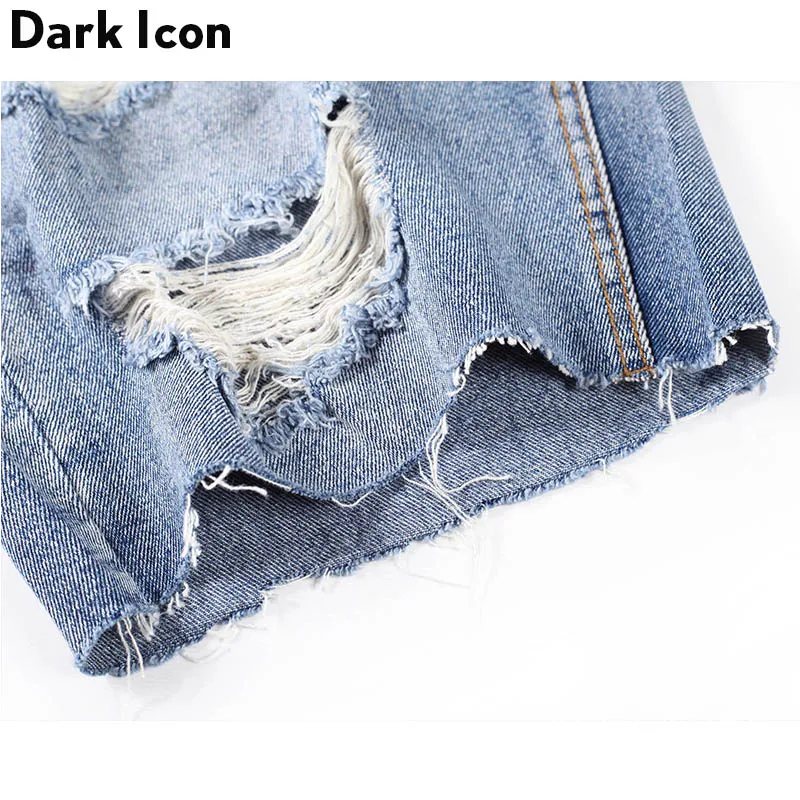 Мужские рваные джинсовые шорты Dark Icon хлопковые уличные черного и синего цвета