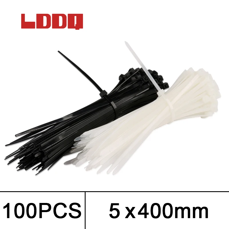 

Самоблокирующийся нейлоновый кабель LDDQ, пластиковый кабель с застежкой-молнией, 5*400 мм, Кабельная Стяжка с номером 100, черно-белый