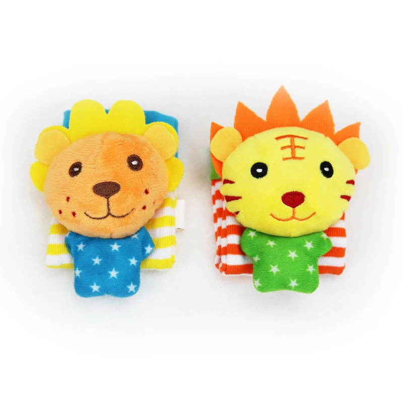 tiger lion socks 2 шт., детский колокольчик на запястье, носки для ног, мягкая игрушка-погремушка, милый плюшевый Колокольчик в виде животных, мягкая игрушка, развивающий подарок для маленьких мальчиков - Цвет: tiger lion socks