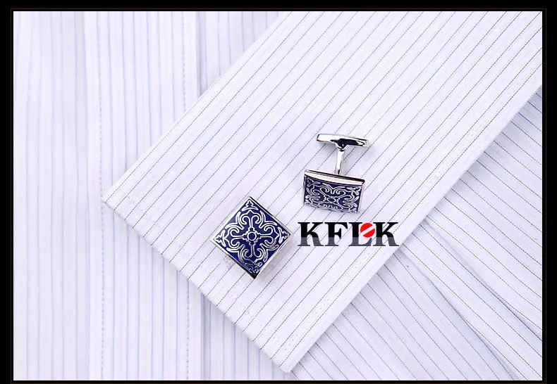 KFLK Популярные Синие запонки для мужских ювелирных изделий, запонки для рубашек, брендовые запонки на пуговицах, высокое качество, abotoaduras gemelos, Подарочные ювелирные изделия