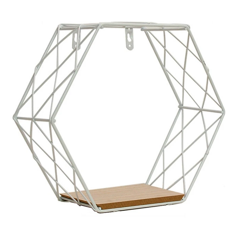 Кованая Железная шестиугольная сеточная настенная полка черная сетка Стиль