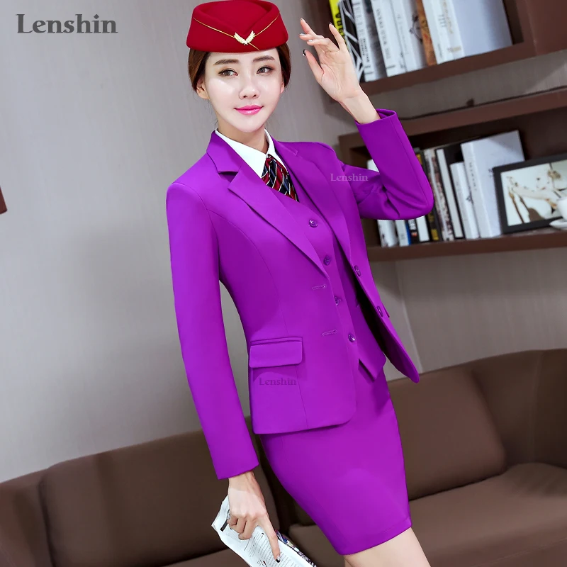 Женский офисный костюм Lenshin серый с юбкой деловые костюмы для работы и