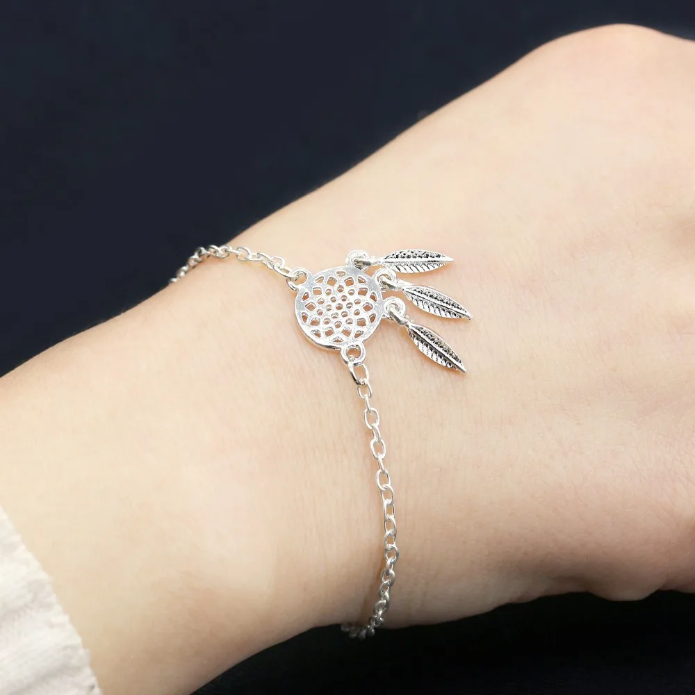 Женский винтажный браслет ISINYEE Очаровательная цепочка в виде пера и Ловец снов