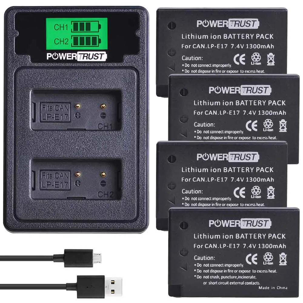 PowerTrust 2X LP-E17 LPE17 LP E17 батарея+ ЖК USB зарядное устройство с портом типа C для Canon EOS M3 M5 M6 Rebel T6i T7i EOS 77D 750D - Цвет: 4 Battery Set