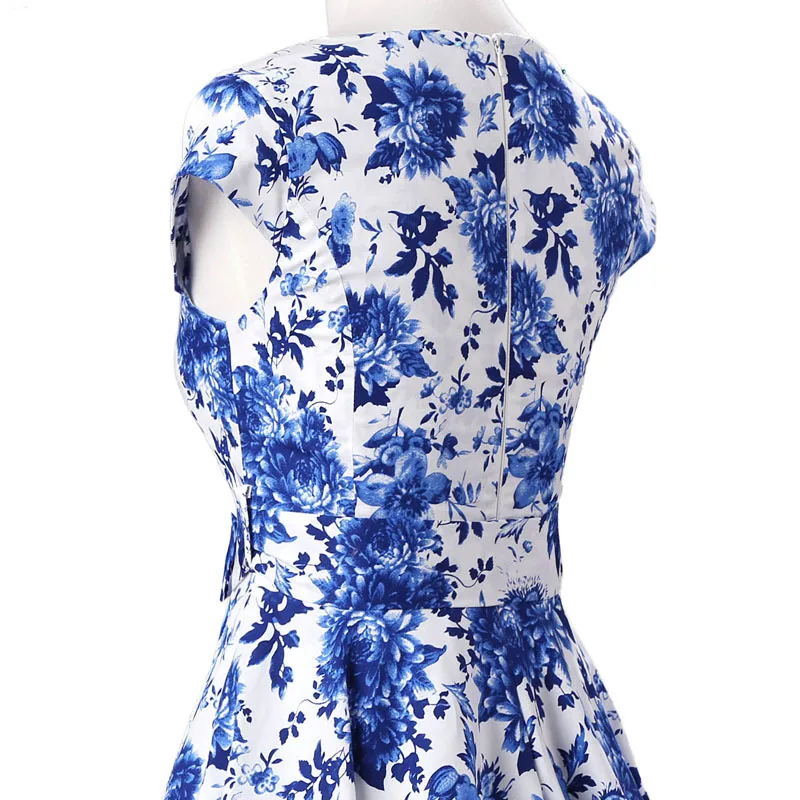 Женское винтажное платье JLI MAY летнее голубое и белое с цветочным принтом