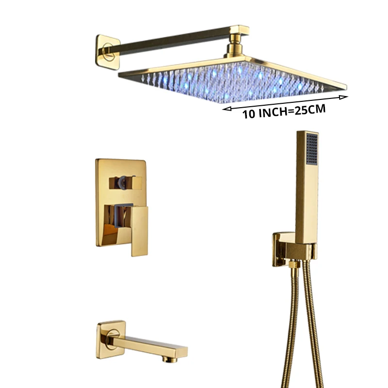 10 inch shower Set Uythner смеситель для ванной комнаты Золотой Дождь Душ Ванна кран настенный Ванна смеситель для душа кран для ванной душ набор для душа - Цвет: 10 inch shower Set