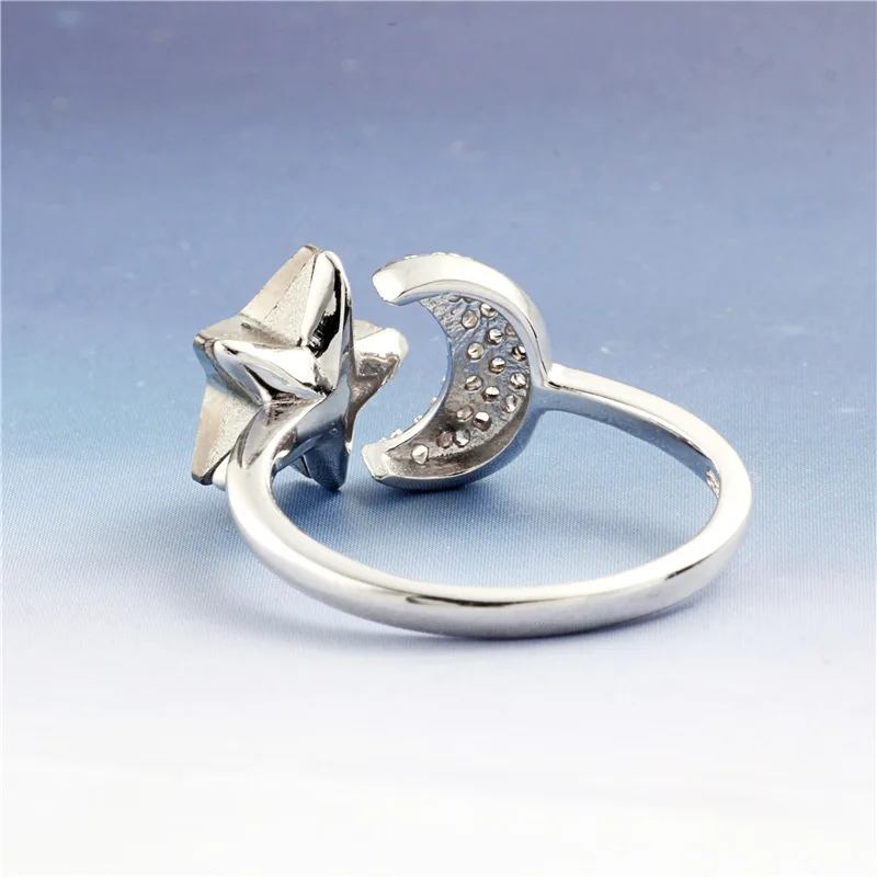 blue star moon cz open ring 100% Sterling 925 silver Jewelry Vintage Adjustable rings for women girl gift free size | Украшения и