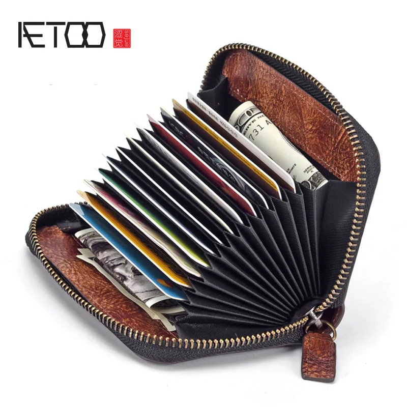 AETOO первый слой из воловьей кожи дерево высокая кожа кредитная карта орган Ретро