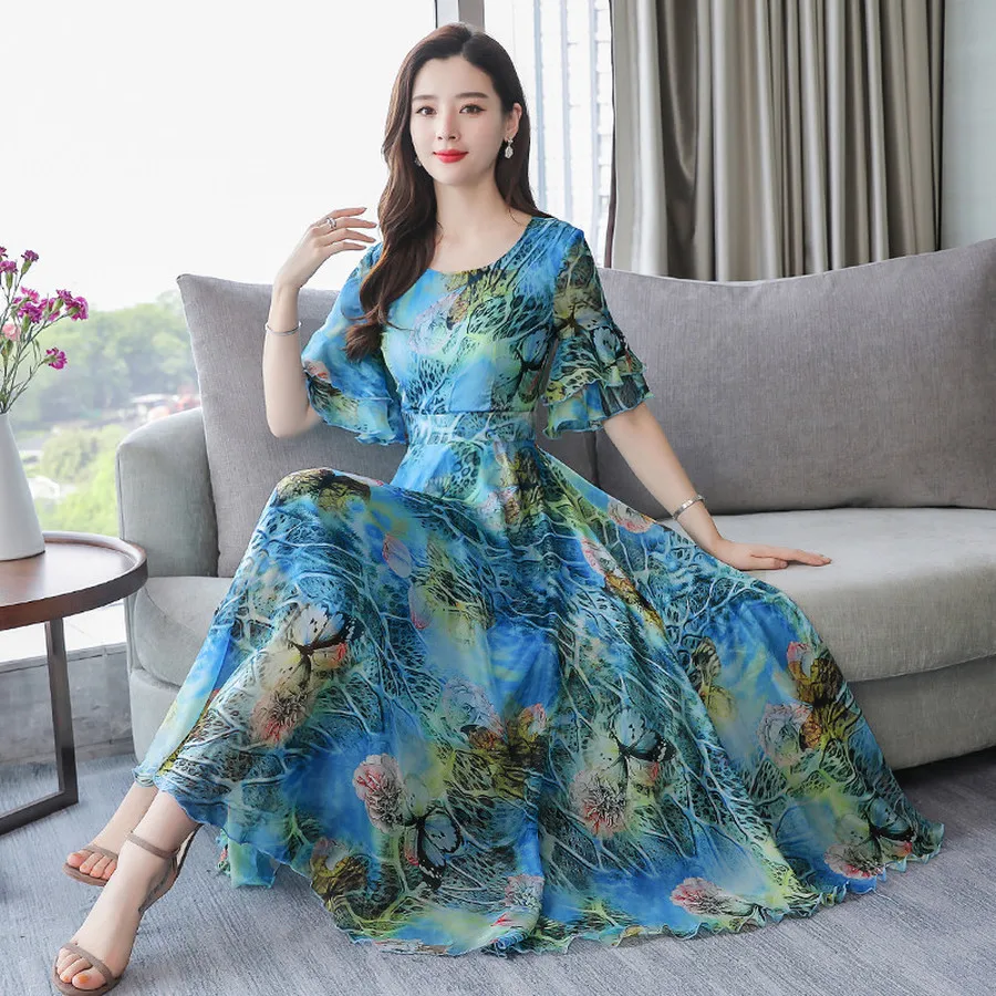 2020 винтажное шифоновое облегающее пляжное платье миди с цветочным принтом на