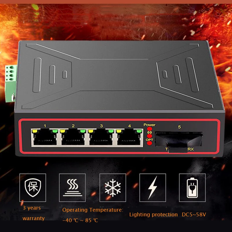 Волокно 5 Порты и разъёмы промышленный сетевой коммутатор 1 волокно SFP 4 RJ45 переключатель 10/100 Мбит/с на din-рейку Тип сетевой адаптер сигнал усиления