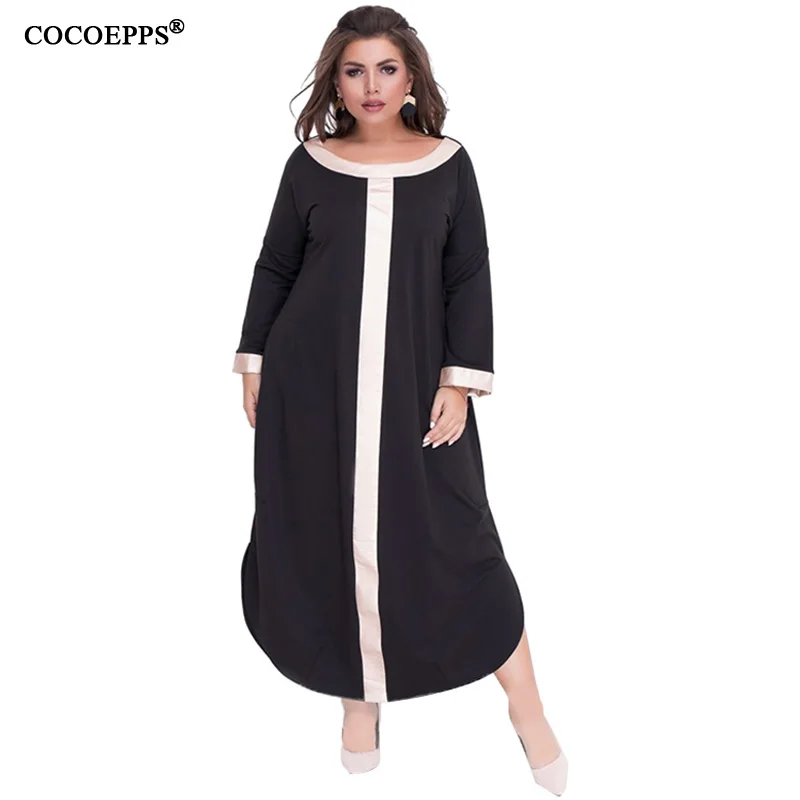 Женское длинное платье теплое хлопковое большого размера 5XL 6XL свободное на осень