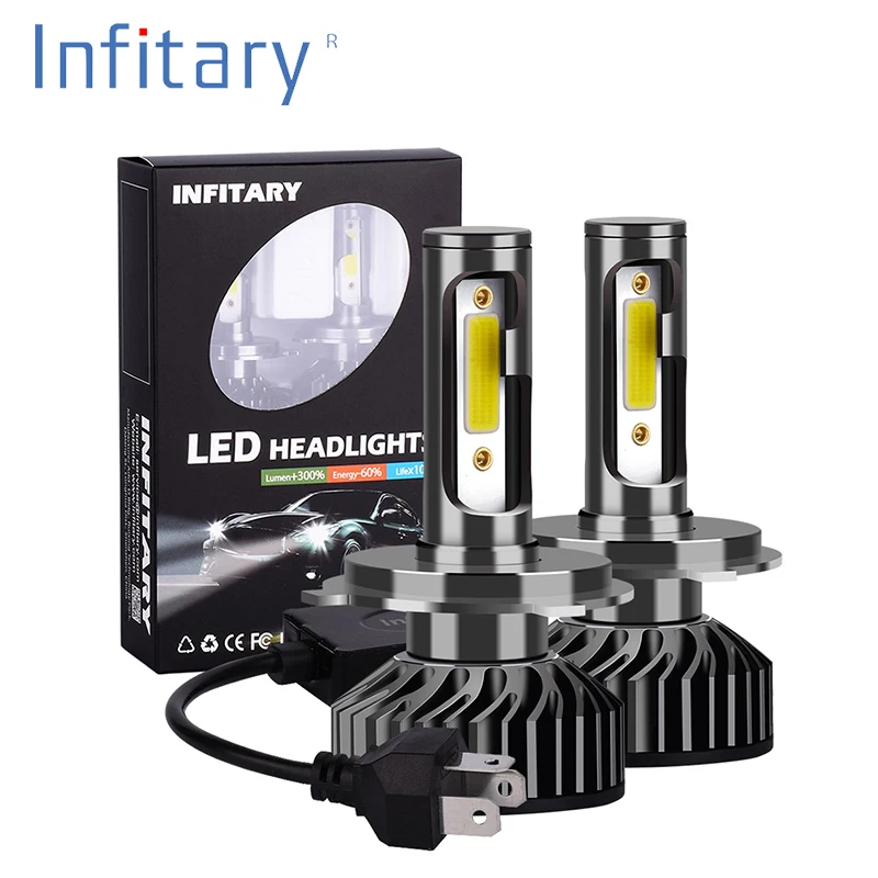 Infitary 2 шт. H7 светодиодный H1 H11 9005 9006 H4 светодиодный автомобилей головной светильник 72W фары для 8000LM Авто Фары Светильник лампы Противотуманные фары светильник s Белый 6500K 12V светодиодные лампы