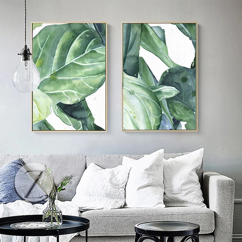 

Wall Art Canvas Watercolor Plant Leaves Landscape Modern Poster Print Minimalist Painting Picture For Living Room Home Decor
