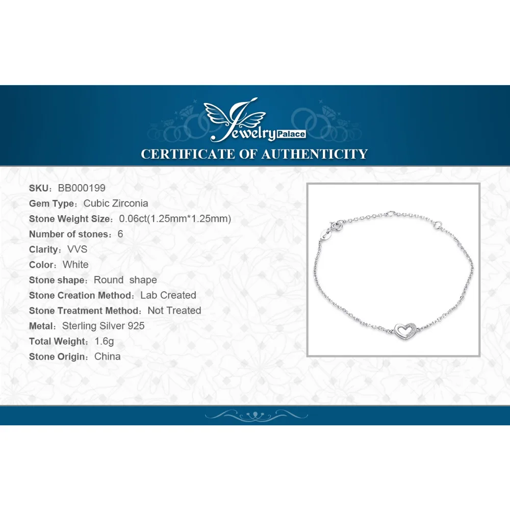 Jewelrypalace сердце любовь круглый кубический цирконий ссылка браслет-цепочка Настоящее 925 серебро Модные украшения для Для женщин подарок партии