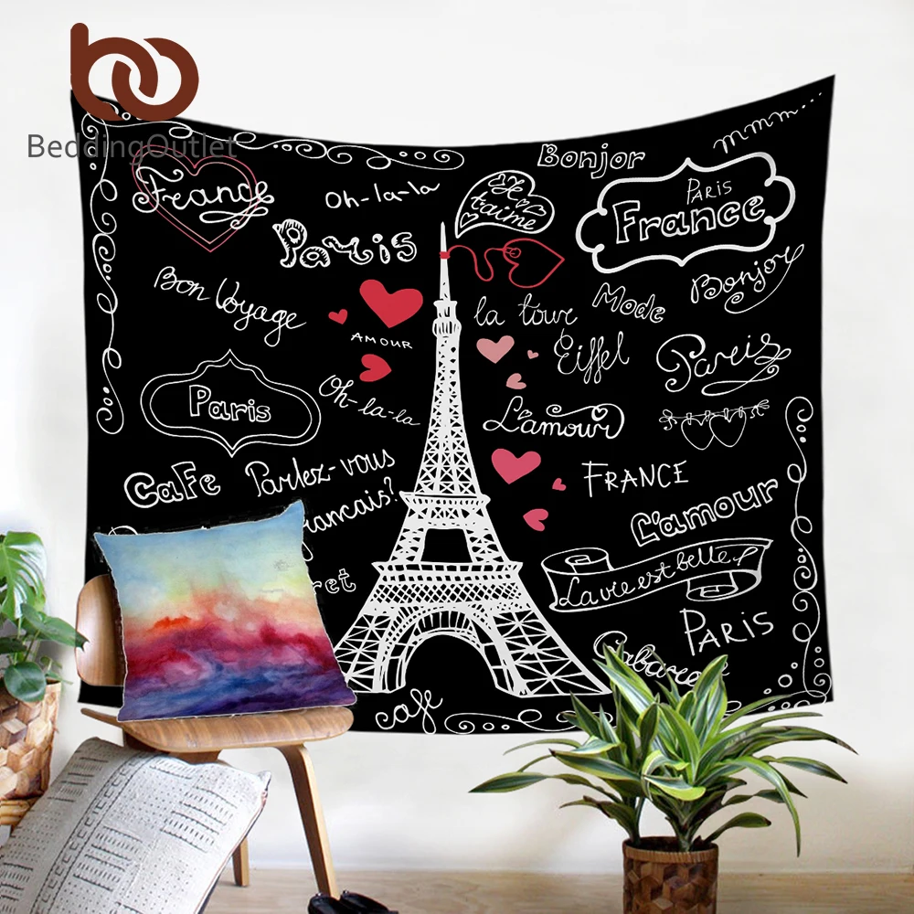 Настенный Гобелен BeddingOutlet с рисунком Парижской башни романтичные буквы сердце