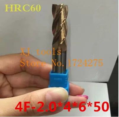 Высшее качество HRC60 4f-2.0мм * 4*6 50L твердосплавная Концевая фреза с ЧПУ инструмент
