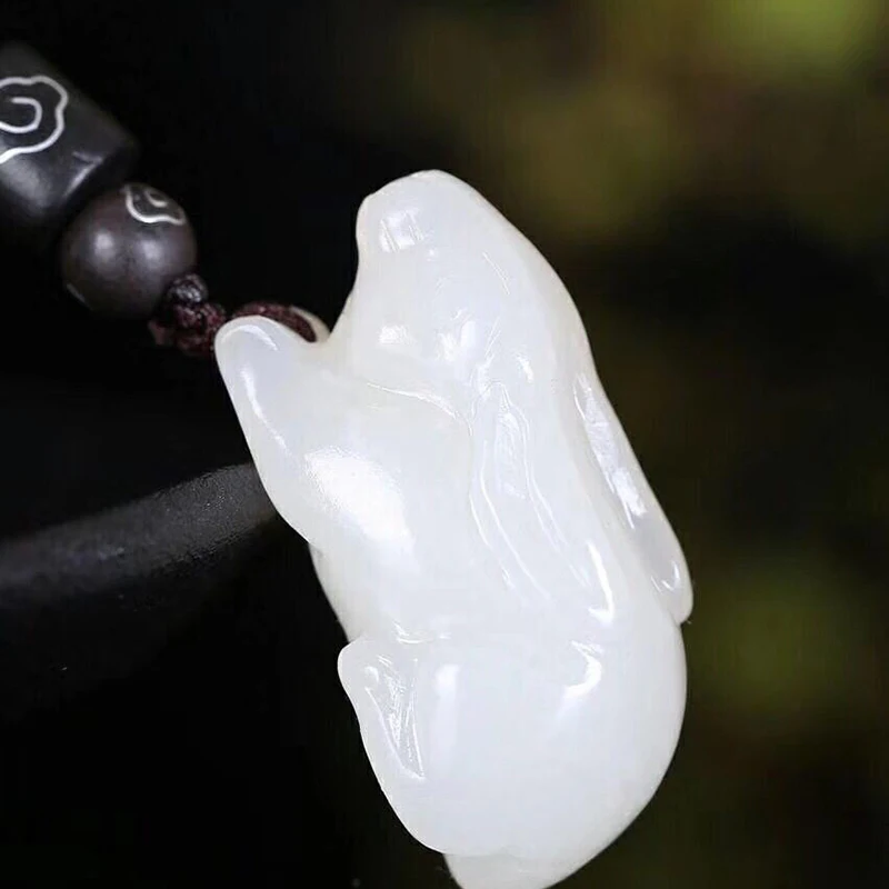 Wholesale Fine Xinjiang Hetian White Natural Stone Pendants Carving Rabbit Pendant Necklace Rope Women Men JoursNeige Jewelry | Украшения и