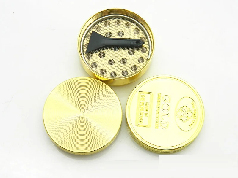 

12pcs NEW 40mm golden herb grinder gold metal dry tobacco grinders cigarette shredder smoke Crusher hand muller for smoking pipe