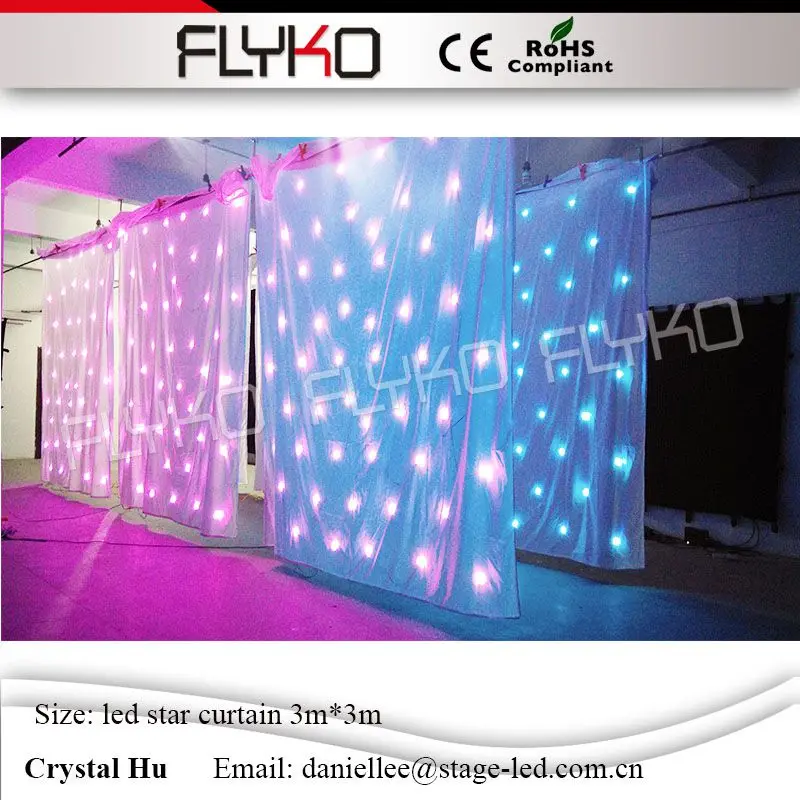 Flyko хорошее качество led звезда занавес Белый фон для свадебного украшения с