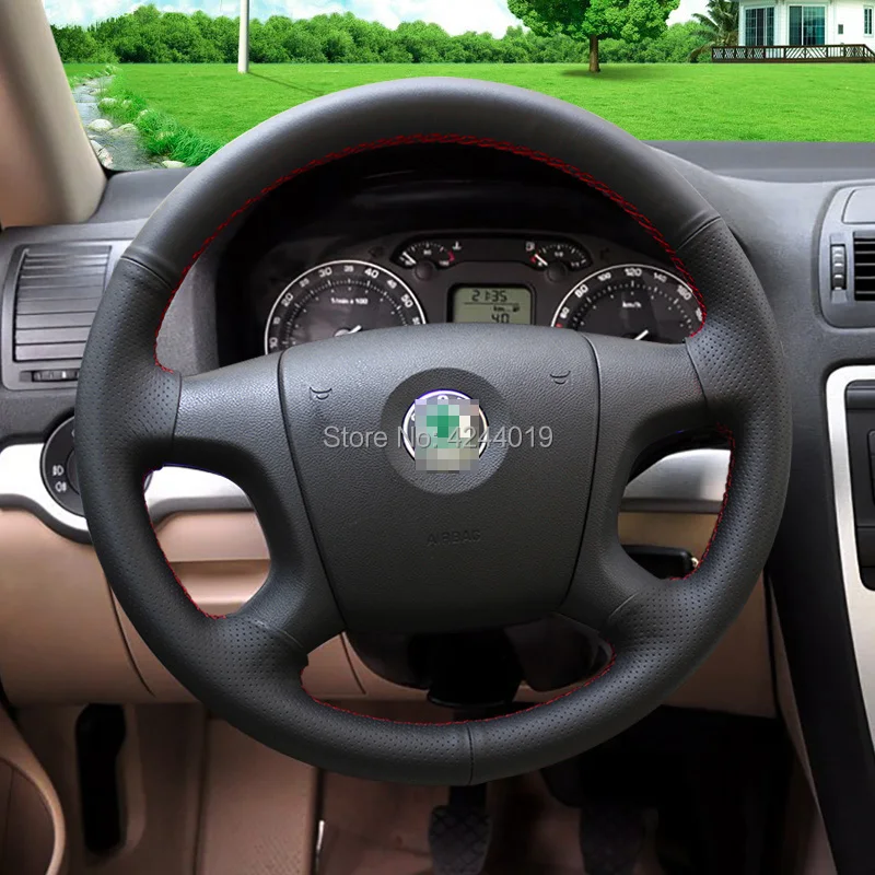 Чехол на руль для Skoda Fabia 08 11 черный кожаный чехол ручного шитья аксессуары