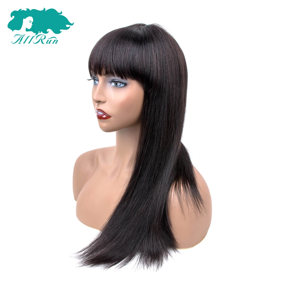 Allrun бразильские не Реми волосы прямые человеческие парики с челкой Полный