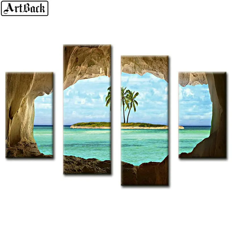 1 set of 4pcs diamond painting dolphins sunset scenery full square embroidery 3d round drill wall sticker | Дом и сад