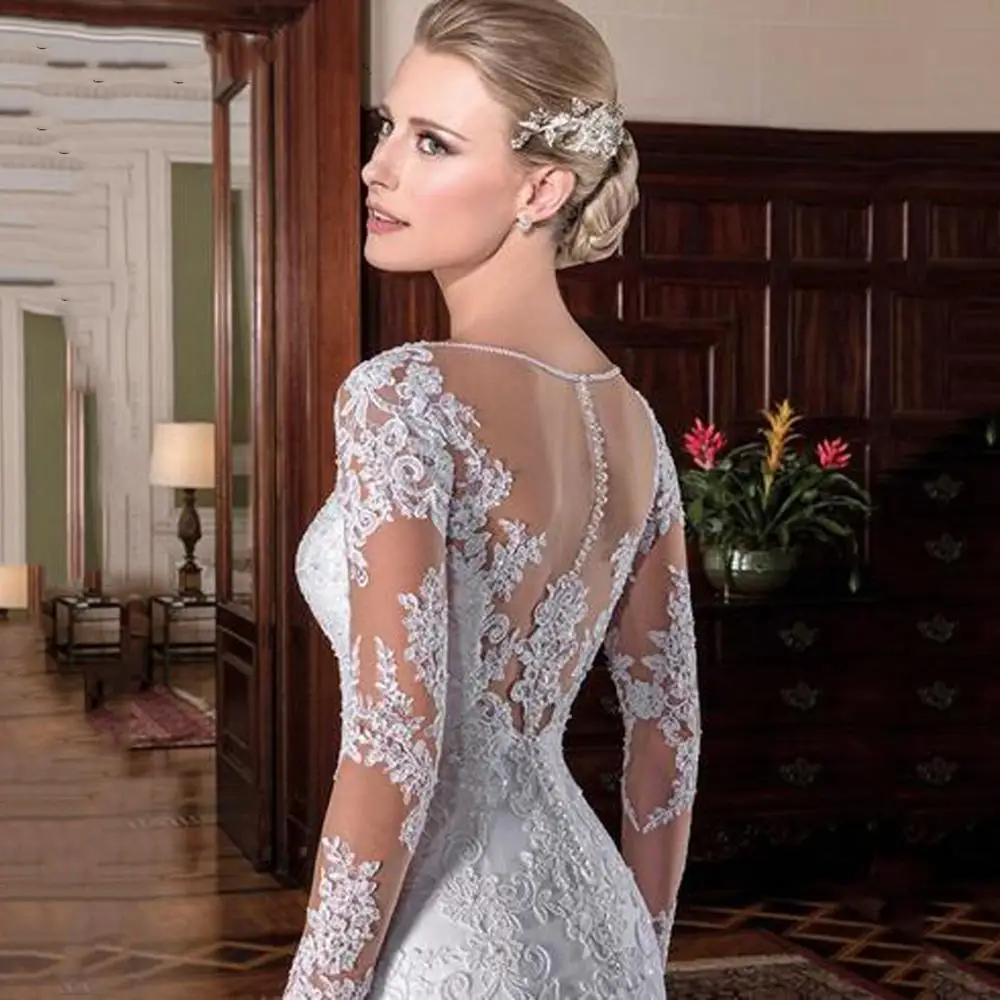 

Vintage Mermaid Wedding Dress vestidos de novia 2019 Embroidery Appliques White Long Sleeve Wedding Dresses robe de mariee