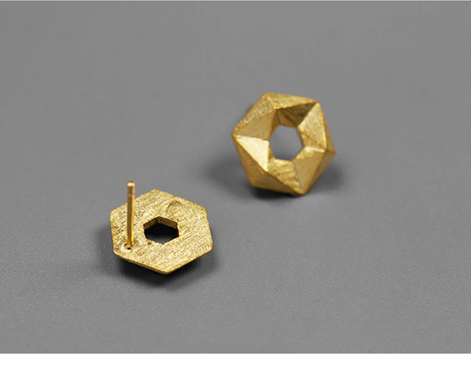 Lotus Fun реальные 925 пробы серебро ручной работы Fine Jewelry минимализм Стиль стереоскопического шестиугольник серьги для Для женщин Brincos