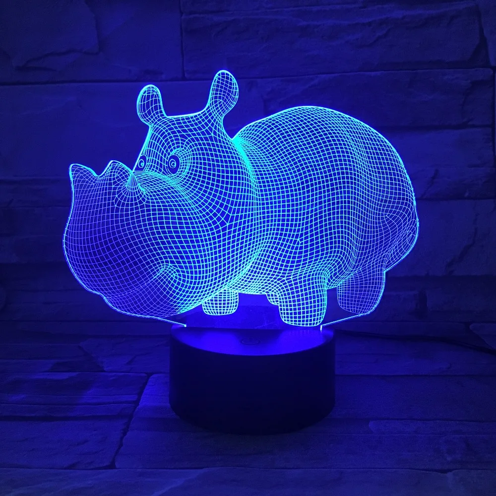 GX596 симпатичный Бегемот USB 3D лампа 7 цветов сенсорный светильник для спальни s