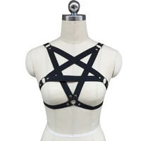 spedizione gratuita caged imbracatura bra bondage lingerie black gothic club erotico rebel harness pentagram harness
