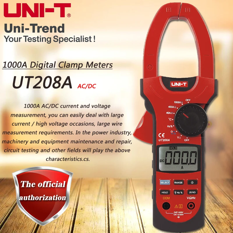 Цифровой измеритель зажим UNI T UT208A AC DC 1000A цифровой амперметр